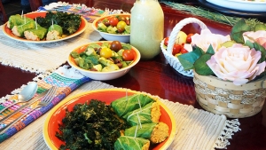 No CA (Cancer) Salad with Creamy Flax Dressing Carrot Tuno Wrap and Kale Krisps