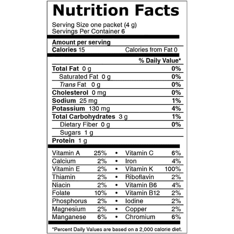 BarleyLife Packets Nutrition Facts